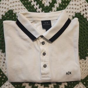 Armani Exchange White Polo with Black Collar Stripe